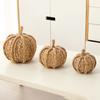Rattan Pumpkin Figurine - Harvest Autumn Table Decoration Fall Home Ornaments Statue Stylish Seasonal Decor for Indoor Display