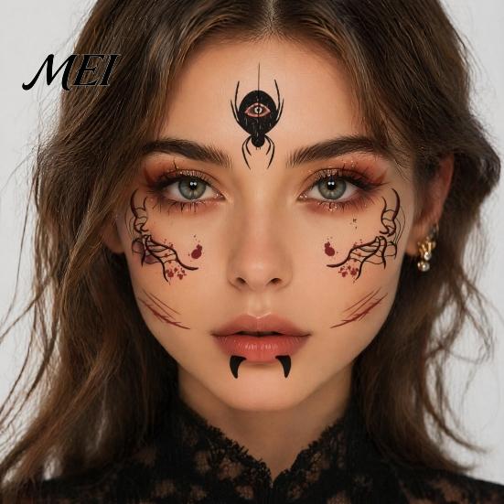 Temporary Face Tattoos for Party Halloween Tattoo Stickers, Waterproof Scary Makeup Decals Party, Funny Wound Scar Body Art Kids Adults Easy