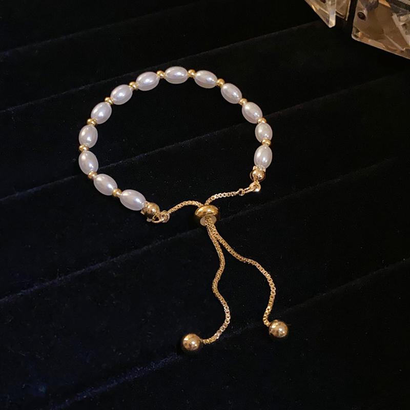 Gold Color Beads Pearls Mixed Adjustable Chain Bracelet Elegant Exquisite Bangles For Women  Jewelry Gift