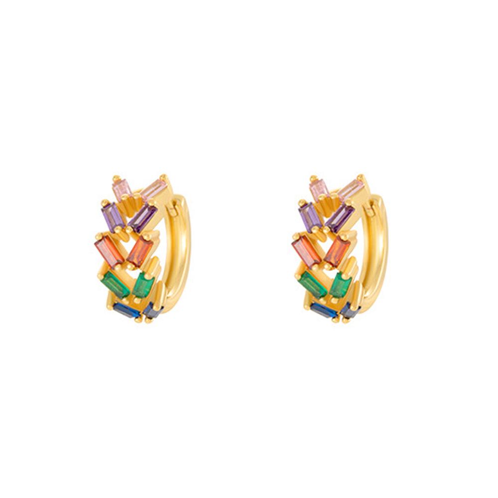 Colorful Crystal Earrings For Women Rainbow Zirconia Hoop Stud Rhinestone Ear Accessory