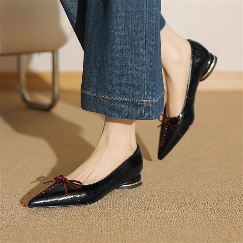 Fashion New Spring/summer Genuine Leather Women Shoes Pointed Toe Shoes for Women Fashion Mixed Color Loafers Shoes Low Heel Women Pumps
