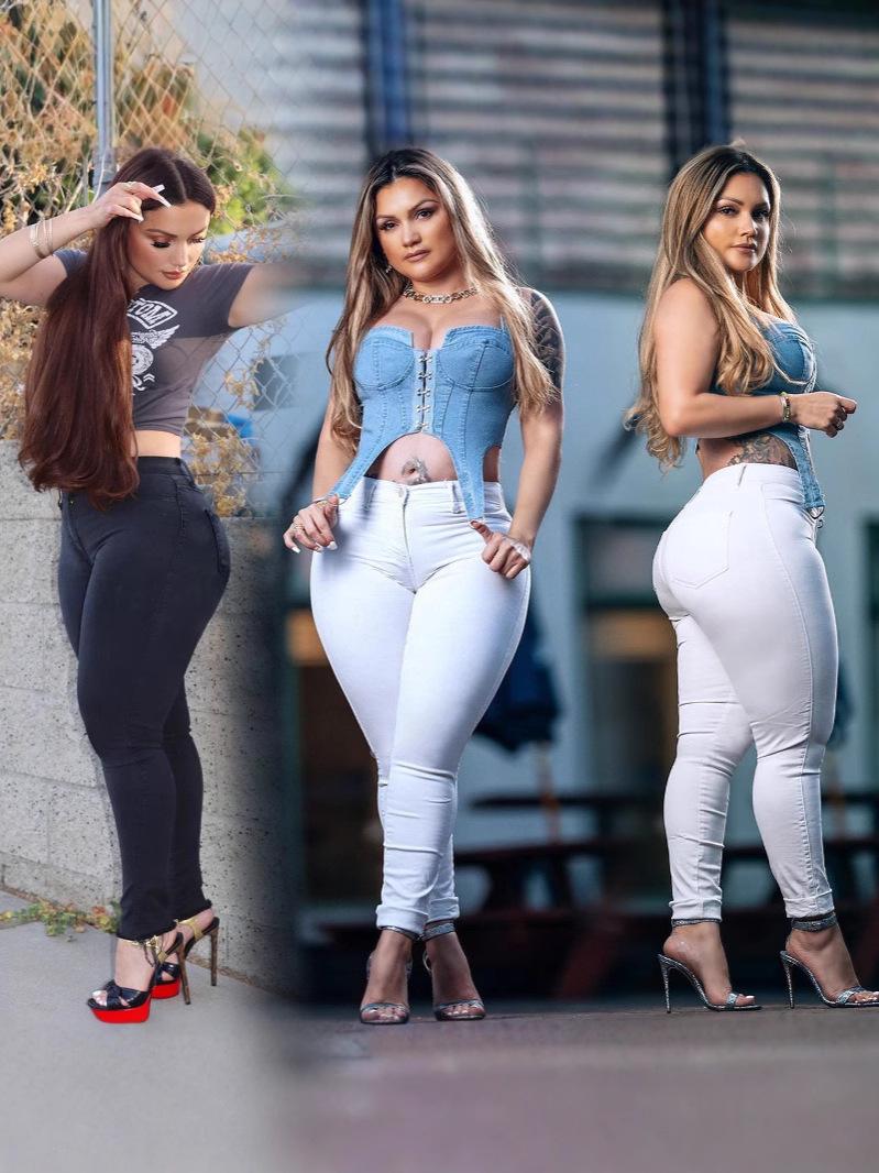2025 Women s European and American Slim Fit High-Waisted Pencil Jeans 5XL