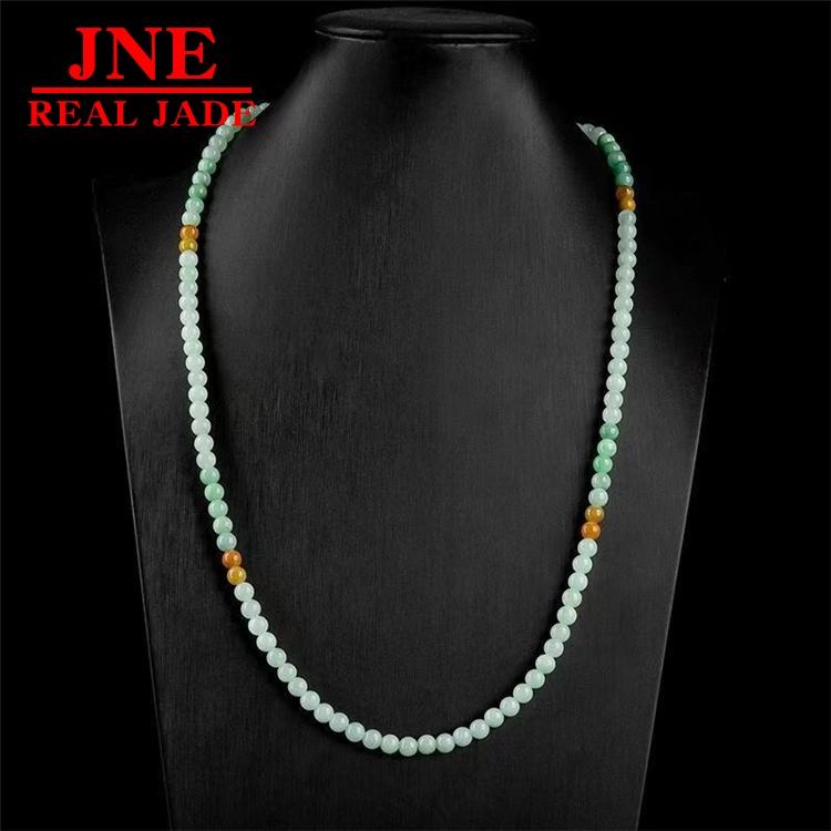 Natural Myanmar Jadeite 6mm Jade Bead Necklace Glutinous Ice Jade Bracelet Sweater Chain Women's Three-Ring Bracelet