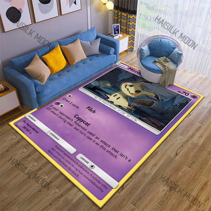 Geriausias pardavėjas! P-Pokemon Kortų Rašto Kilimas su Atspausdintu Mimikyu, Svetainės Miegamojo Sofos Grindų Kilimėlis Namų Dekoro Kilimai Puikios Dovanos