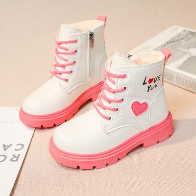 Stivali in pelle alla moda per ragazze Stivali da principessa dolce per bambini Stivali alla caviglia per bambini alla moda Antiscivolo Tutto abbinato 2024 Inverno Nuovo rosa