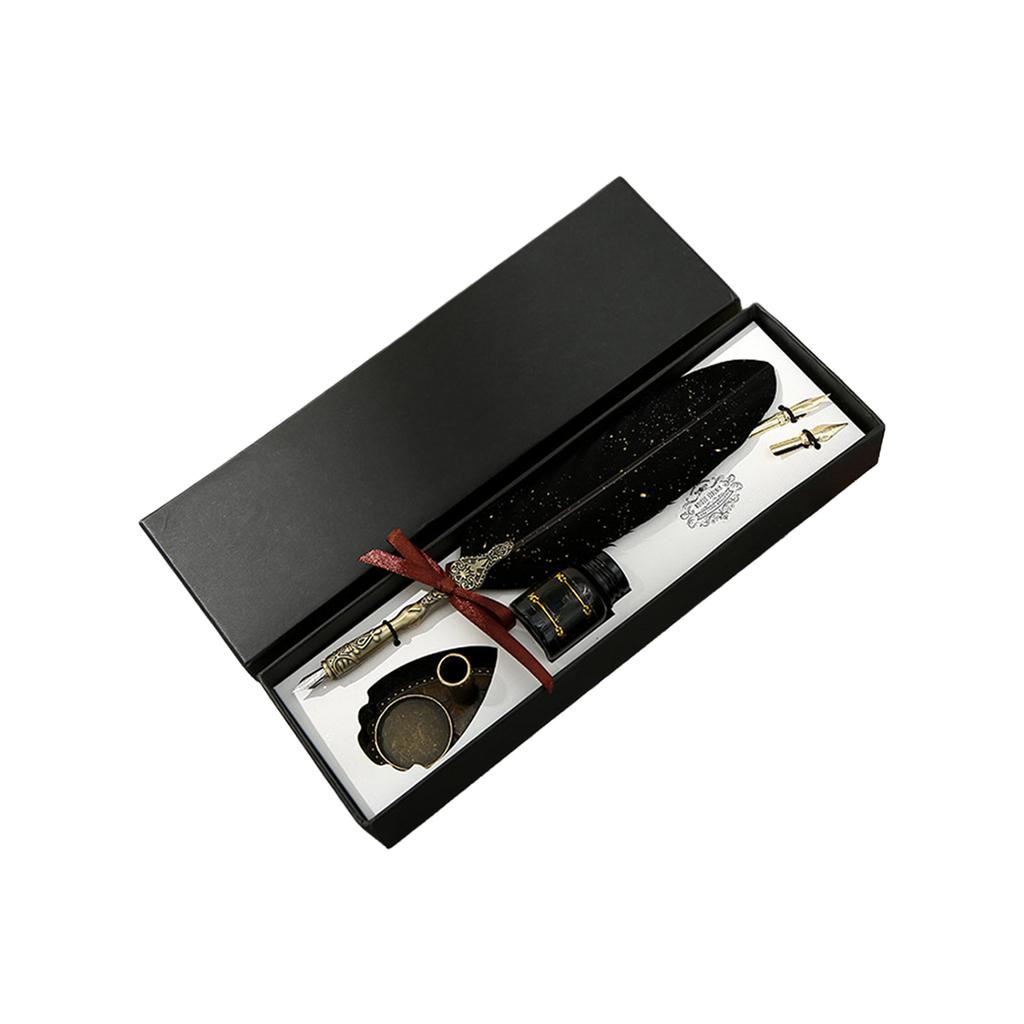 Vintage Carved Quill Pen Set, Shiny Quill Pen Set, Antique Calligraphy Dip Pen