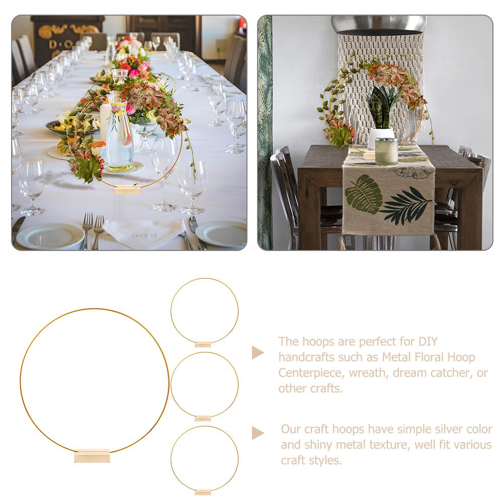 2 Set Garland Hoop Decoration Centerpieces for Tables Dream Catcher Round Wreath Frame Gold with Stand Flower Hoops Metal Rings