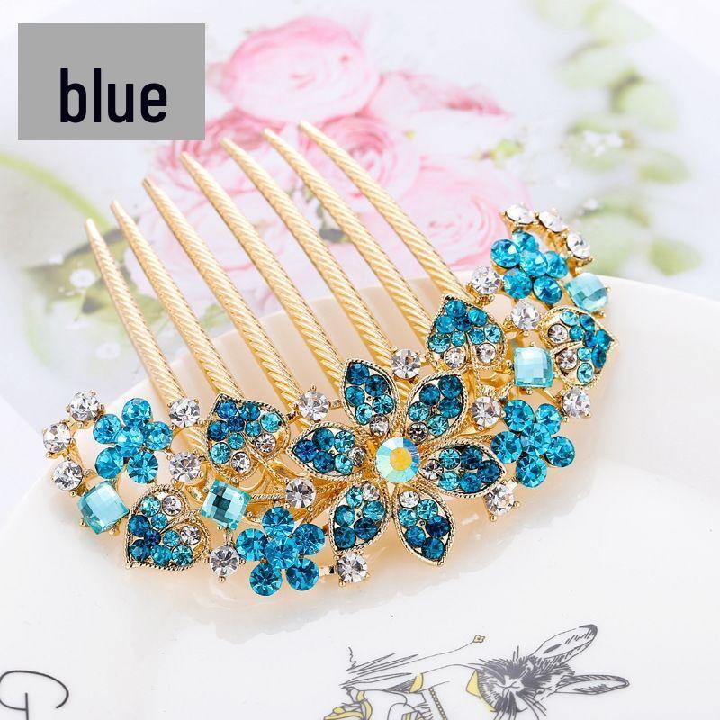 

Металлическая шпилька для волос с семью зубцами и стразами - элегантные украшения для волос и заколка для хвоста синий