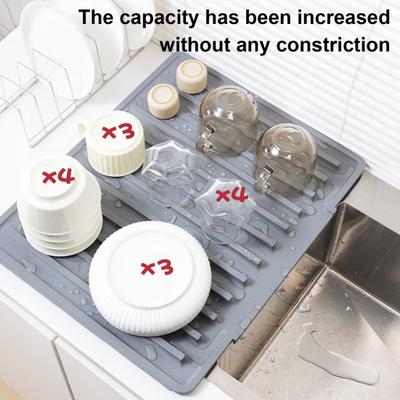 Sink Drain Mat Non-Slip Surface Large Size Thick Silicone Heat Resistant Flexible Cutlery Holder with Slope Drainage Design