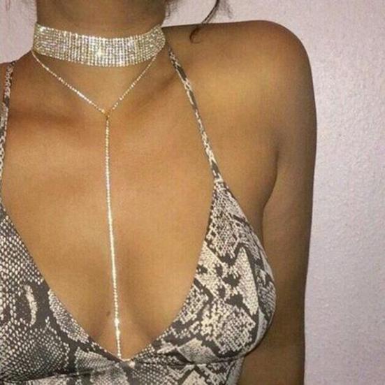 Multilayer Full Rhinestone Pendant Necklace Thick Women Statement Jewelry Gift