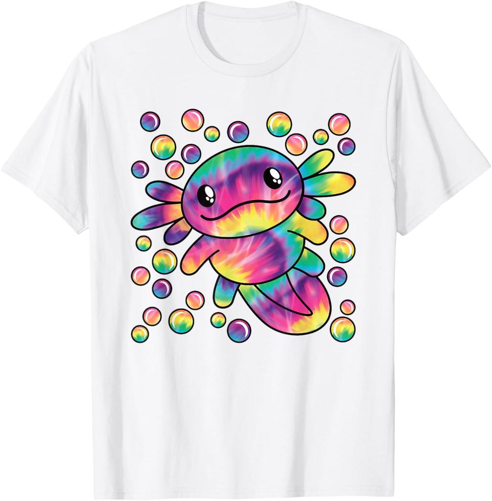 Tie Dye Axolotl Kawaii Salamander Graphic Tee Breathable Short Sleeve T-Shirt Casual for Women Men