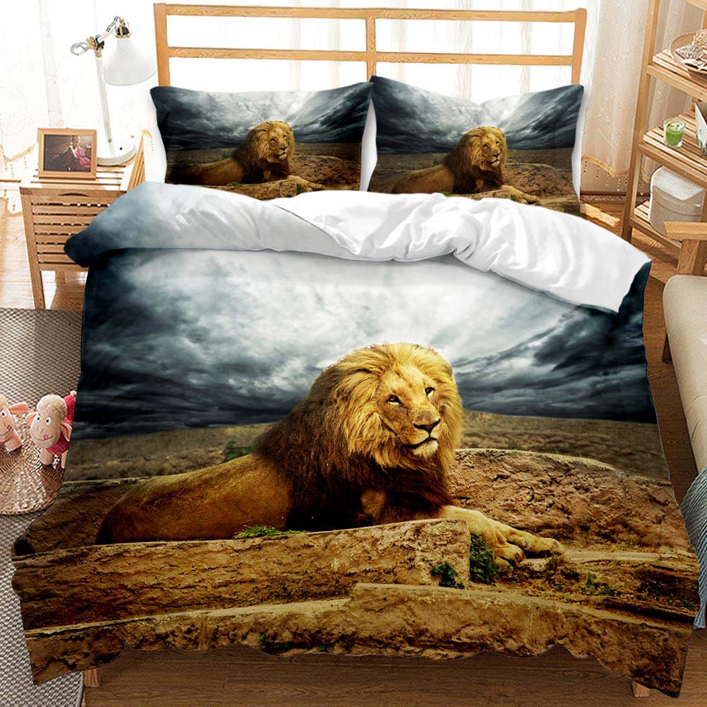 3D Wild Animal Print Brown Lion Duvet Cover Set. Available In Twin, Full, King, Queen Sizes