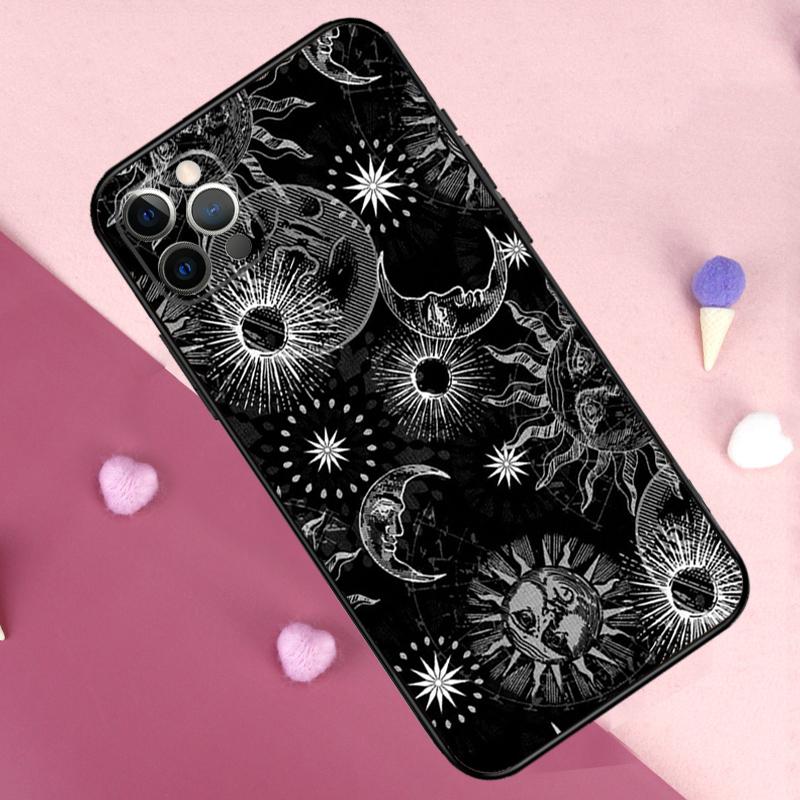 Crescent Moon Sun Phone Case For iPhone 17 Pro Max 11 14 15 16 Pro Max Plus 12 13 Mini 16e 17 Air Back Cover