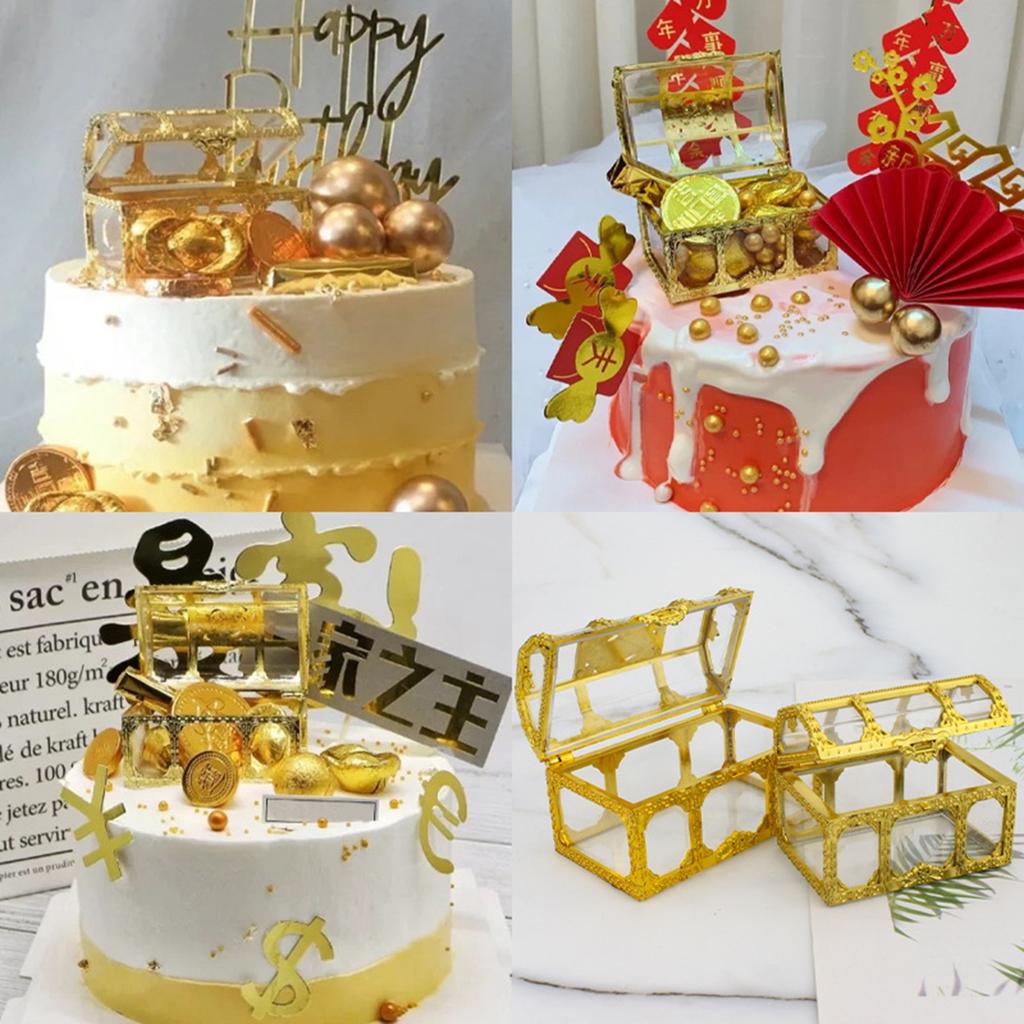 Pirate Treasure shaped Golden Luxury Party Decor for Kids Birthday Wedding Candy Box Transparent Acrylic Jewelry Storage Case