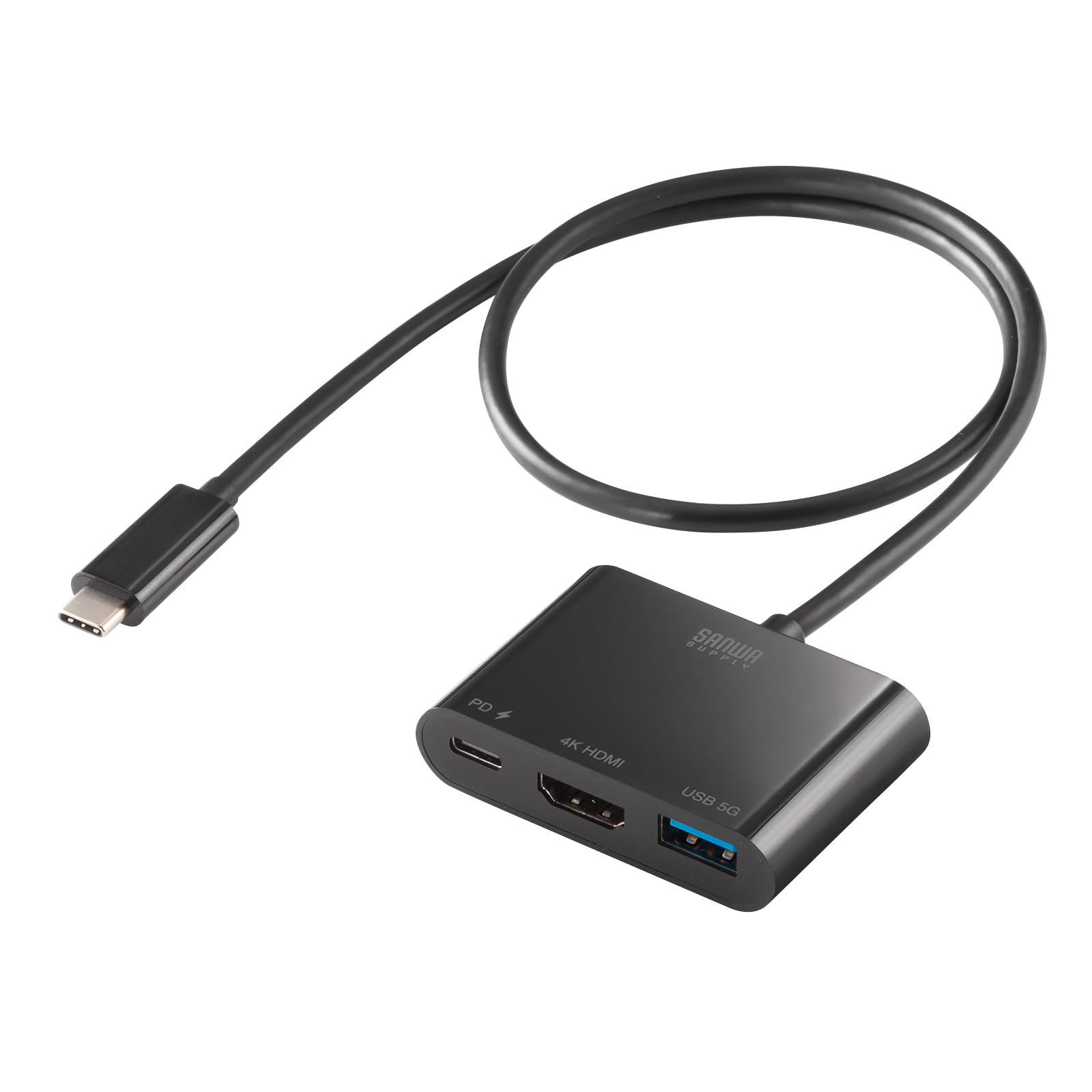

Адаптер-хаб USB Type C - HDMI от Sanwa Supply (4K/PD Совместимый/USB в комплекте) AD-ALCPHDPD02 чёрный