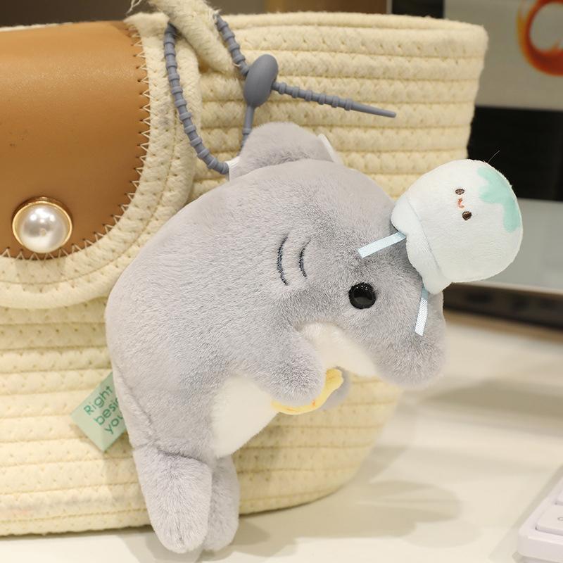 Cute Cartoon Ocean Animal Plush Keychain Kawaii Platypus Shark Otter Stuffed Doll Keyring Bag Pendant Hanging Decoration Gifts