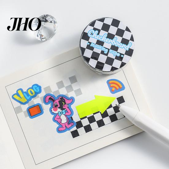 Farbiges Klebeband 1 Rolle Washi Klebend Haftend Klarer Druck Abziehbar Papier Lichtbeständig Scrapbooking Schachbrettmuster für Kinder Dekorativ