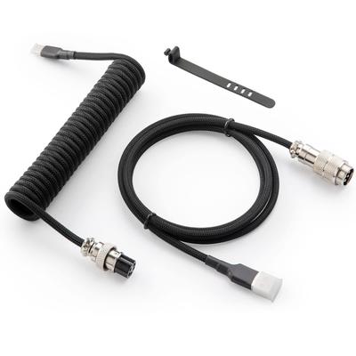 GunMjo Pro Custom Coiled Cable for Gaming Mechanical Keyboard Cable with Detachable Metal To Classic Black USB-C Keyboards, Double-Sleeved Aviator,