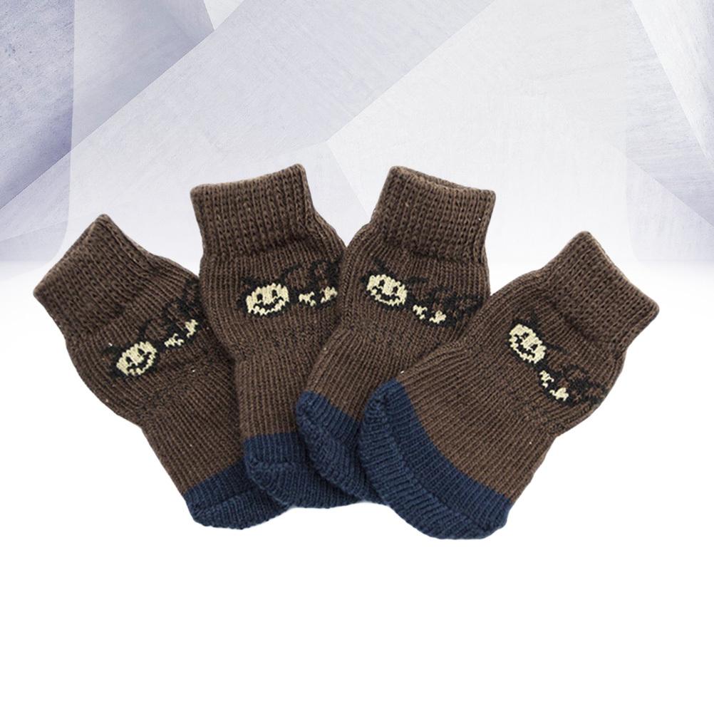 4pcs Anti-Slip Doggie Pets Cartoon Pet Cotton Socks Dog Cat Socks Warm Winter Snow Ice Protection Pet Footwear S