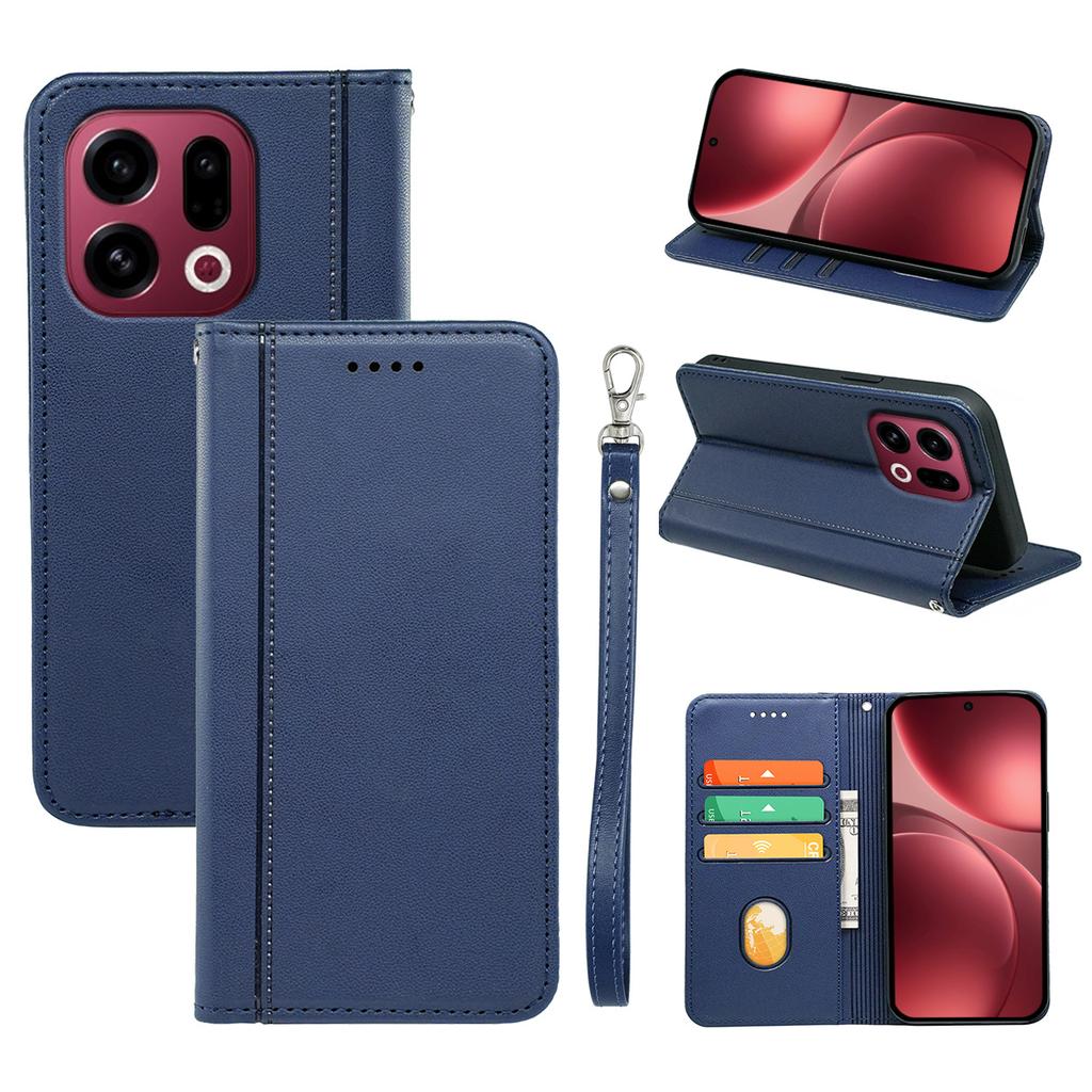 For Oppo Find X9 5G Wallet Case Magnetic Closing PU Leather Phone Cover with Wrist Strap
