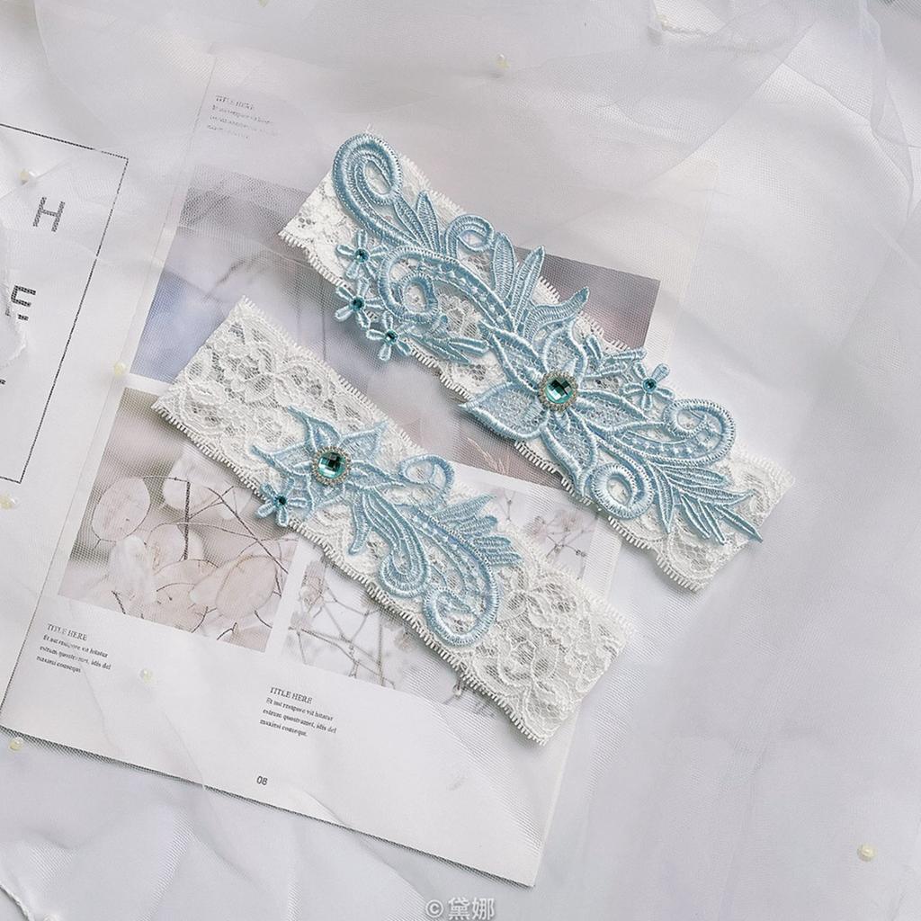 1 Pair Lace Garter Belt Sky Blue Elastic Romantic Skin Friendly Bridal Wedding Garter for Women Girls Party Sky