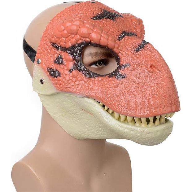Dino Mask with Moving Jaw, Eye-catching Latex Dinosaur Dress Up Mask, Halloween Dinosaur Party Masquerade Mask