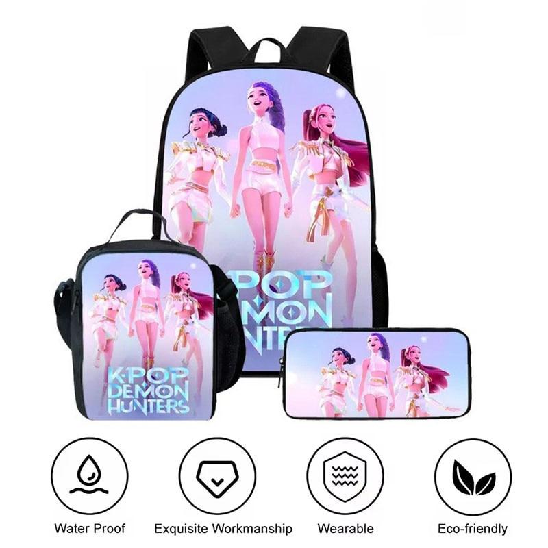 K-Pop 3-teiliges Schulrucksack-Set Mehrfarbiger Schülerrucksack Umhängetasche Federmäppchen Kombi Campus-Tasche