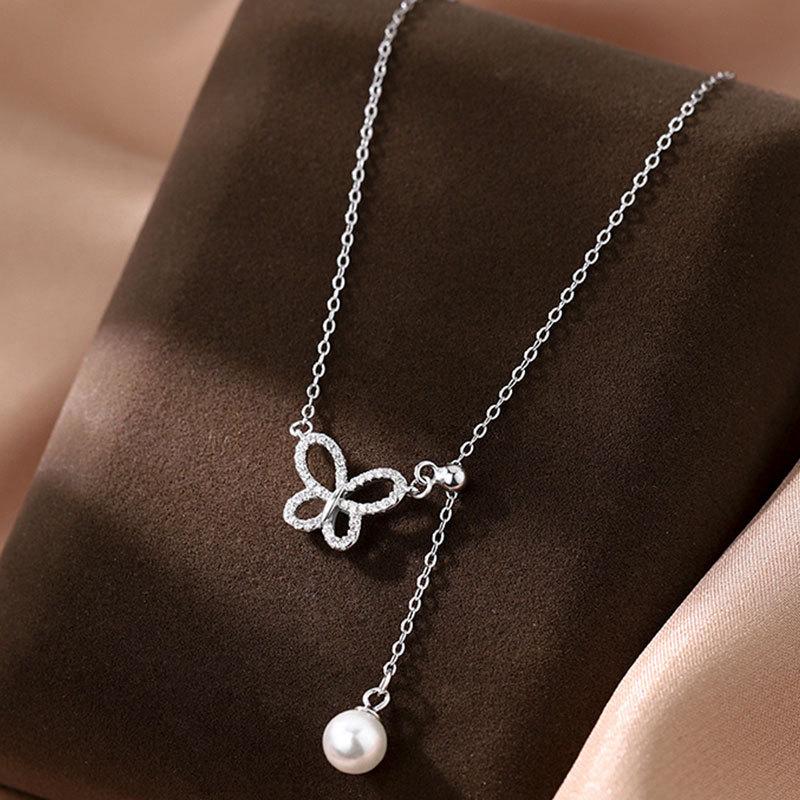 

Регулируемое ожерелье-бабочка с жемчужной кисточкой для женщин, цепочка на ключицу, нишевый дизайн, чокер