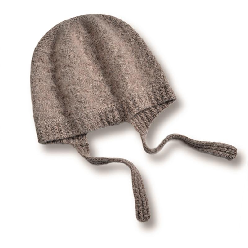 Ladies' 100%Cashmere Butterfly Braid Knitted Hat For Autumn And Winter Fashion Windproof And Leisure Baotou Ear Protection Hat