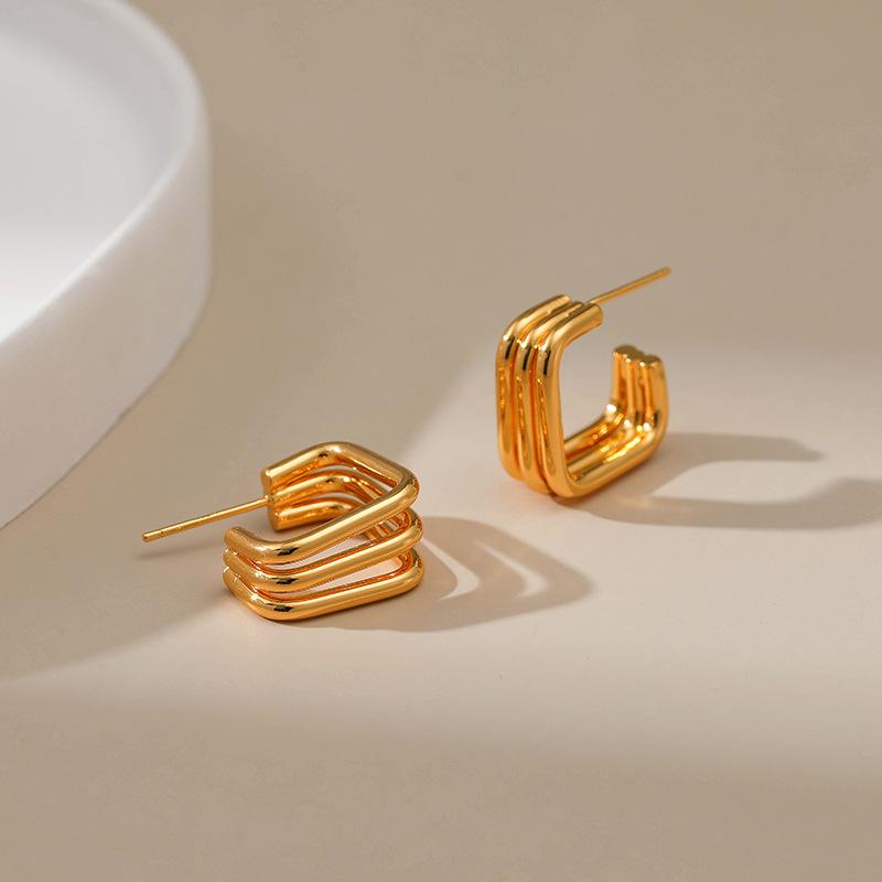 Geometric Square Gold Plated Copper Earrings Minimalist Design