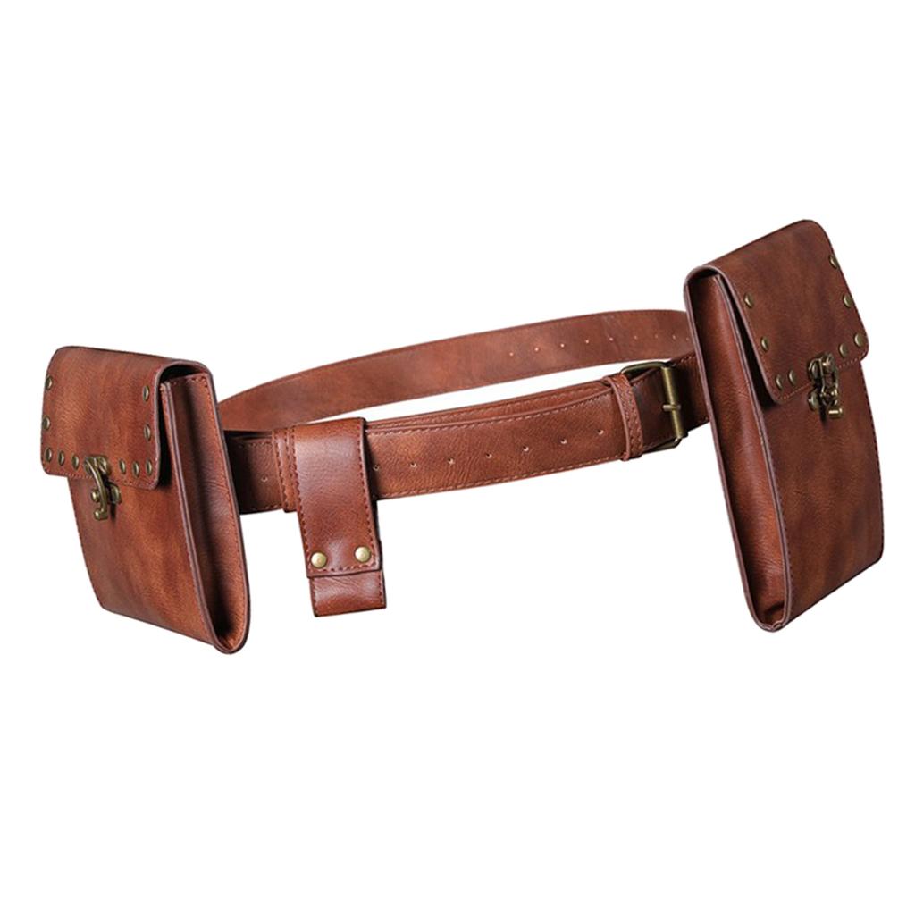 Gothic Steampunk Waist Pack PU Leather Rivet Body Thigh belt pocket Brown