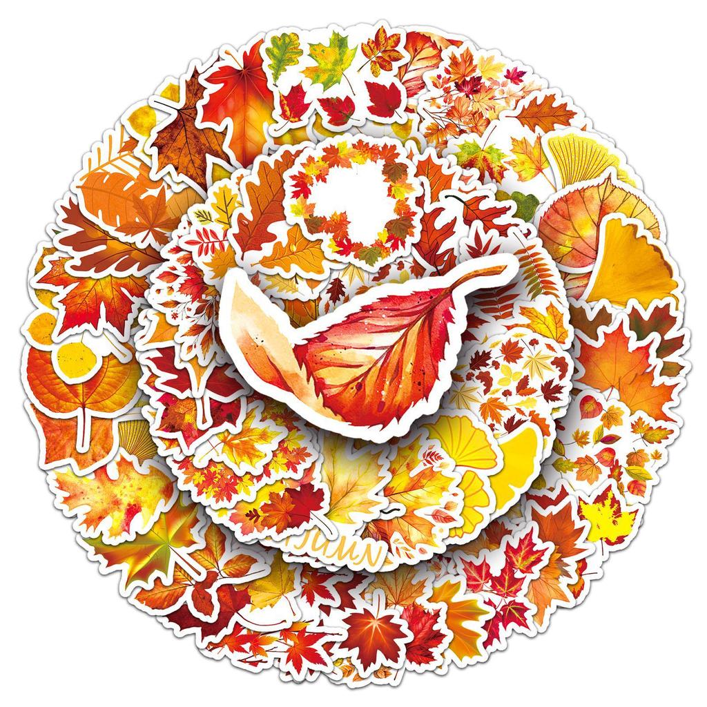 50 Sheets of Autumn Leaf Cartoon Stickers - Waterproof and Decorative for Computers, Phones, Planners