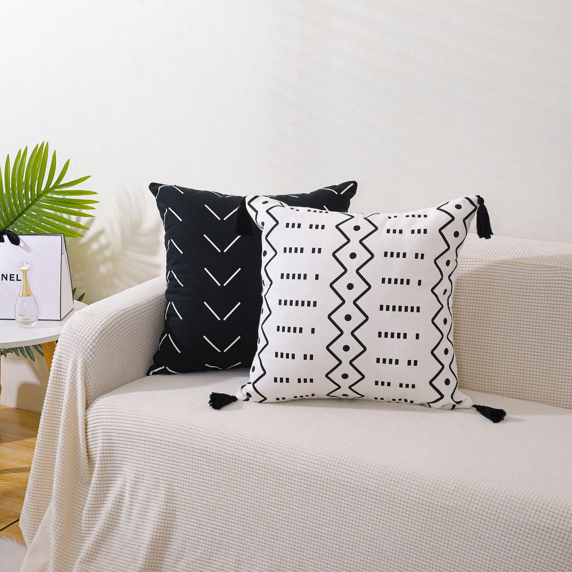 

Pillow Cover Rabbit Fur Ins Style Plain Vertical Striped Large Pillow Nordic Rectangular Cushion Cover 45 × 45cm чёрный