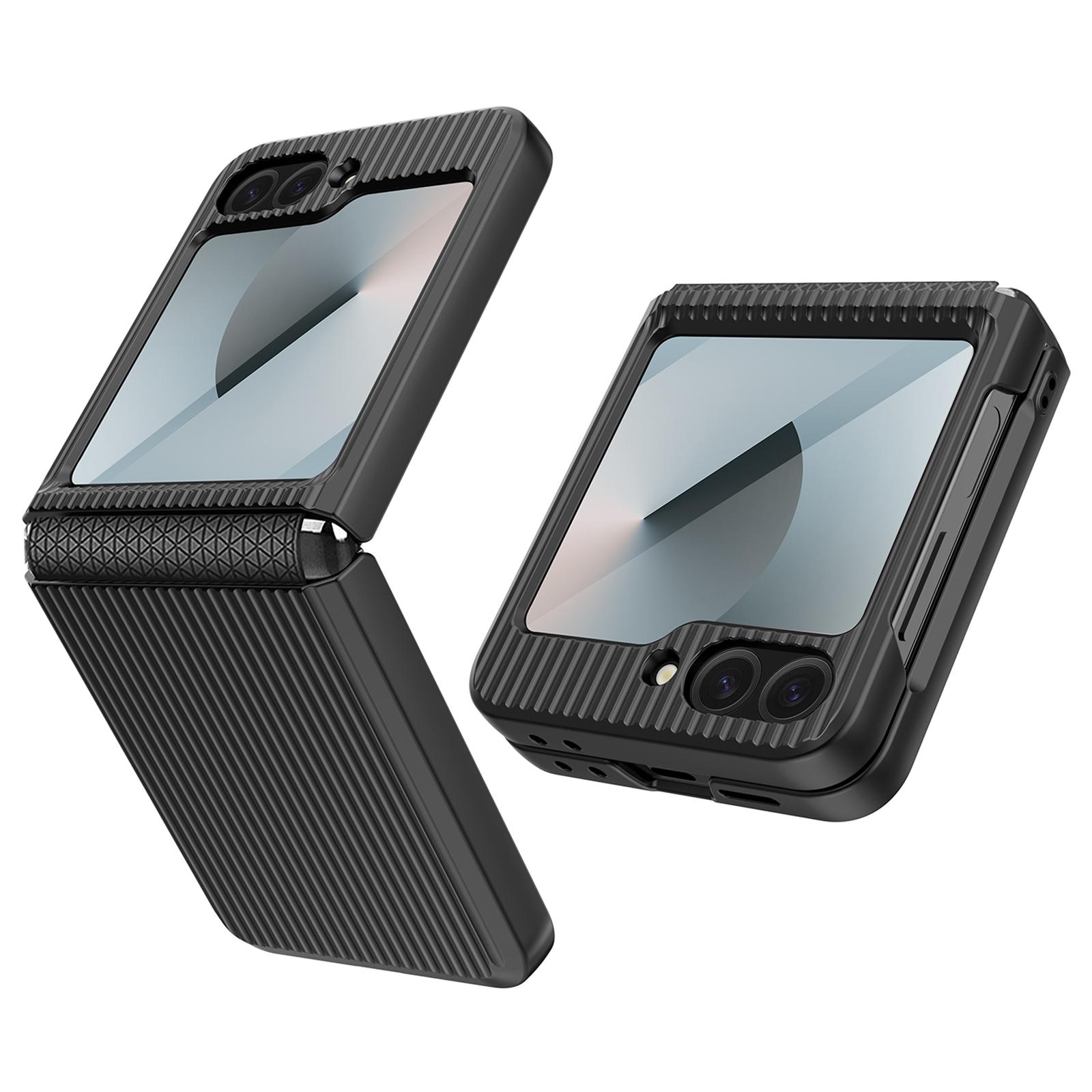 

For Samsung Galaxy Z Flip6 5G Case Stripes Style Hard PC Phone Cover with Screen/Lens Film Black