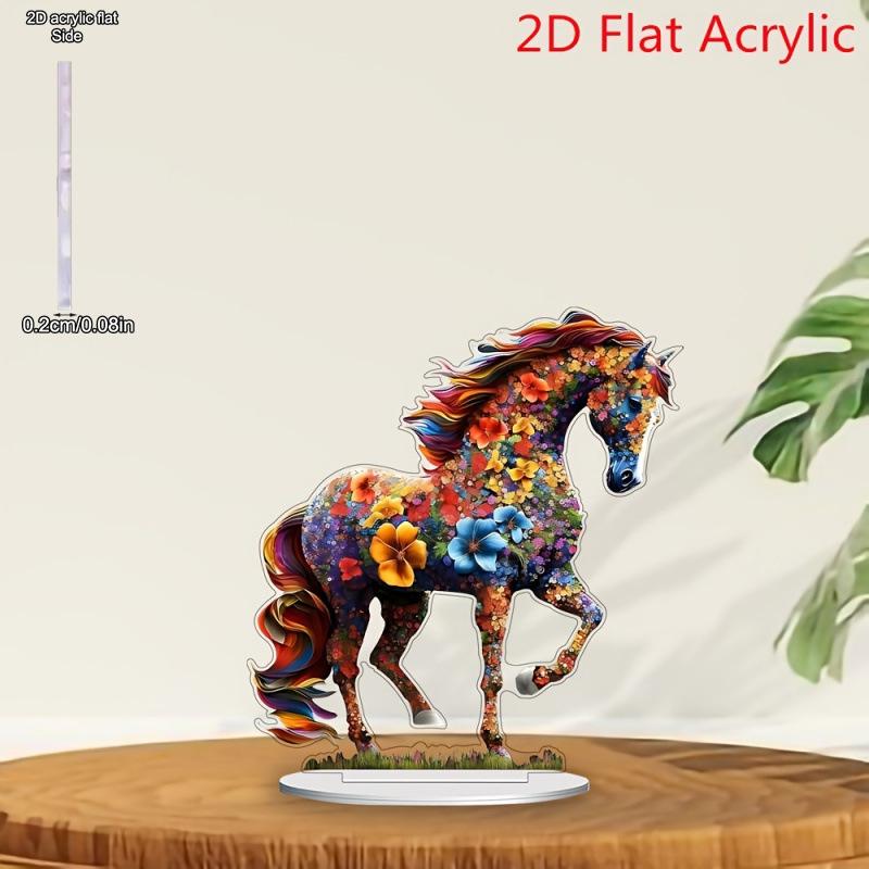 2D Flat Colorful Steed Acrylic Desktop Decoratio, with Base, Suitable for wall decoration, porch, room, villa, accents Home, Hallway, or Workplace - R