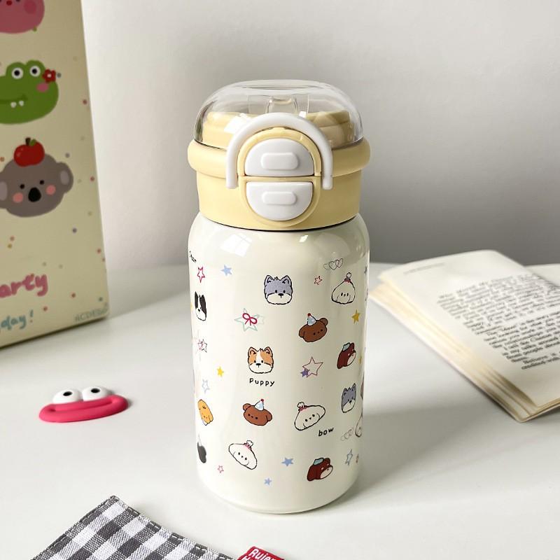 Kids Stainless Steel Water Bottle 500ml Double Drink Straw Cup 316 Insulated Thermos Girls School Portable