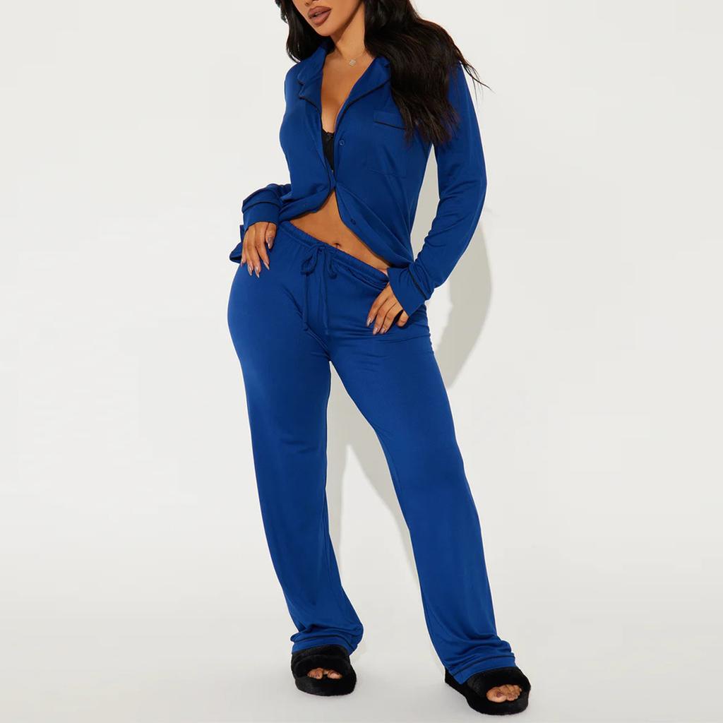 A Two-piece Set of Long-sleeved Shirts, Long Pants and Home Wear for Women In Autumn and Winter