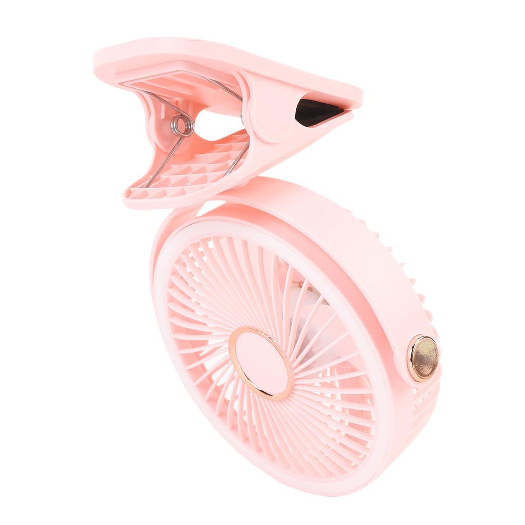 Kleiner Schreibtischventilator mit Klemme 5 Geschwindigkeitsstufen 3 Helligkeitsstufen 720 Grad Drehung Wiederaufladbar