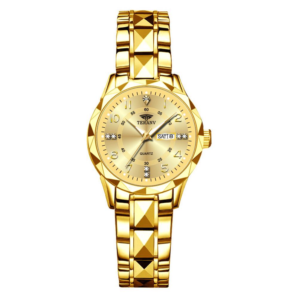 Rhombus Ladies Dual Calendar Waterproof Luminous Wristwatch with Solid Strap - Fashionable Gift for Women