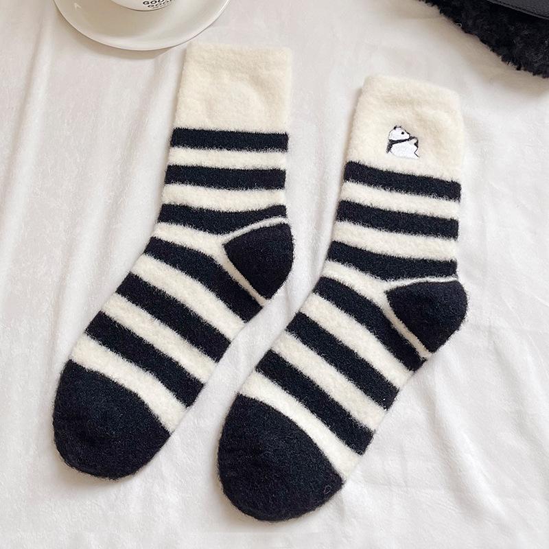 Australian Velvet Mink Velvet Warm Cotton Women'S Socks Thickened Warm Black And White Panda Cloth Label Women'S Medium Tube Socks Home Socks