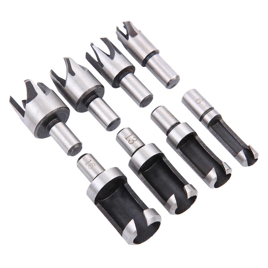 8 Pcs Plug Hole Cutter Set Dowel Maker Cutting Tools 3/8" Shank Bit W/case