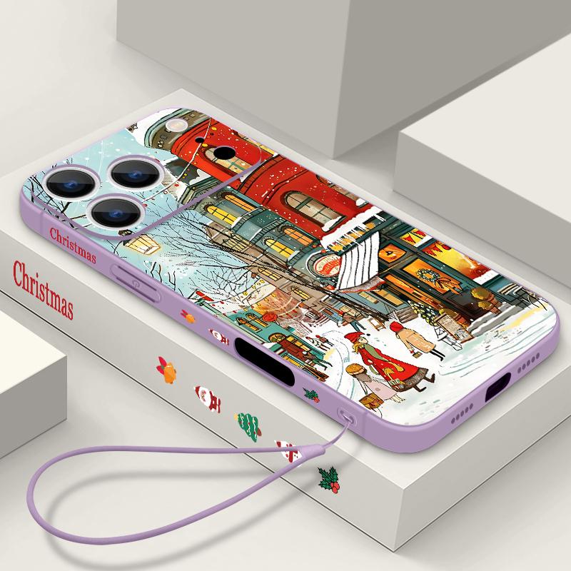 Niedliche urbane Schneemuster TPU Weiche Silikonhülle für iPhone 17 Pro Max 16E 16 15 14 13 Pro Max 12 Pro 11 Stoßfest mit Umhängeband Handyhülle Fundas