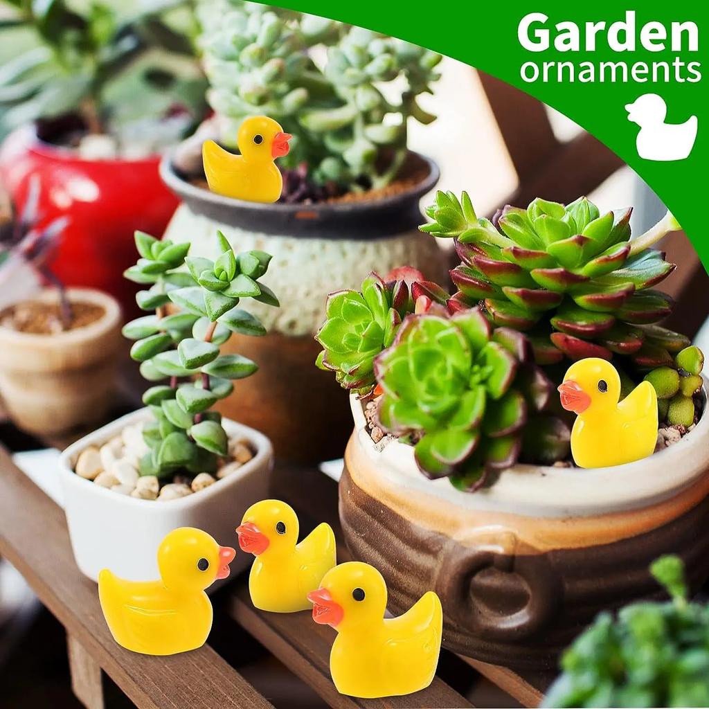 100/200 stk Harpiks Mini Duck Miniatyrfigurer Ornamenter Dekor Gul Dyrehage Håndverk Tiny Duck Landskap Planter Fe