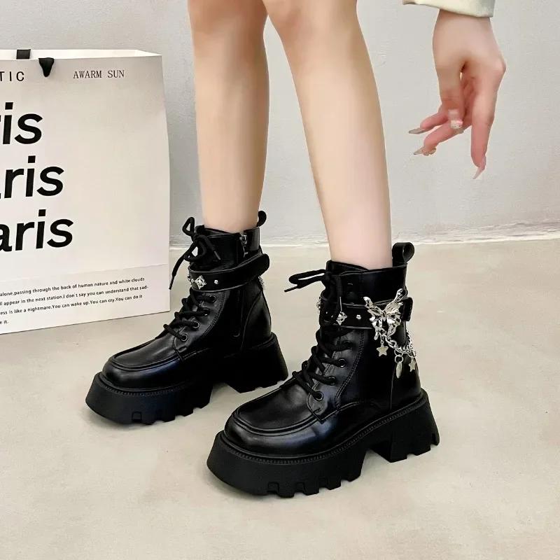 2024 Hot Selling Dame Støvletter Allsidige Nude Støvletter Ensfarget Glidelås i Siden Firkantet Tå Sløyfe Metalldekorasjon Zapatos De Mujer