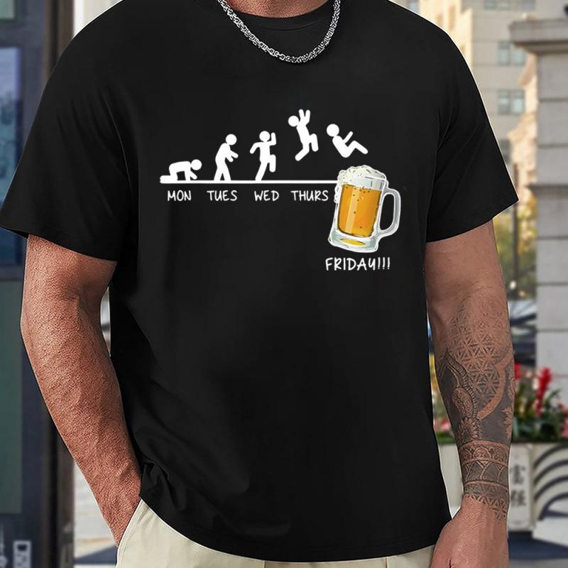 Men Fashion Crew Neck Short Sleeve I NEED BEER Letter Print Cotton T Shirt Top