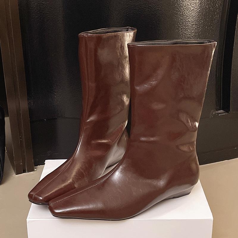 Damen Stiefeletten Flats Eckige Zehen Designer Schuhe Mode Winter Neu 2025 Kleid Lässig Gemütlich Goth Chelsea Boots Mujer De Zapatos