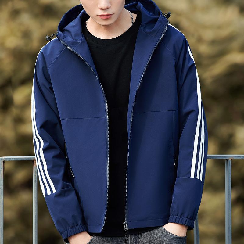 Three-bar Jacket Men's Casual Fashion Trend Hooded Slim-fitting Simple Men's Jacket Autumn Jacket
