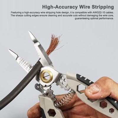 7 Inch Multi-Function Wire Stripper Professional 22-10 AWG Wire Stripping Tool Portable Cable