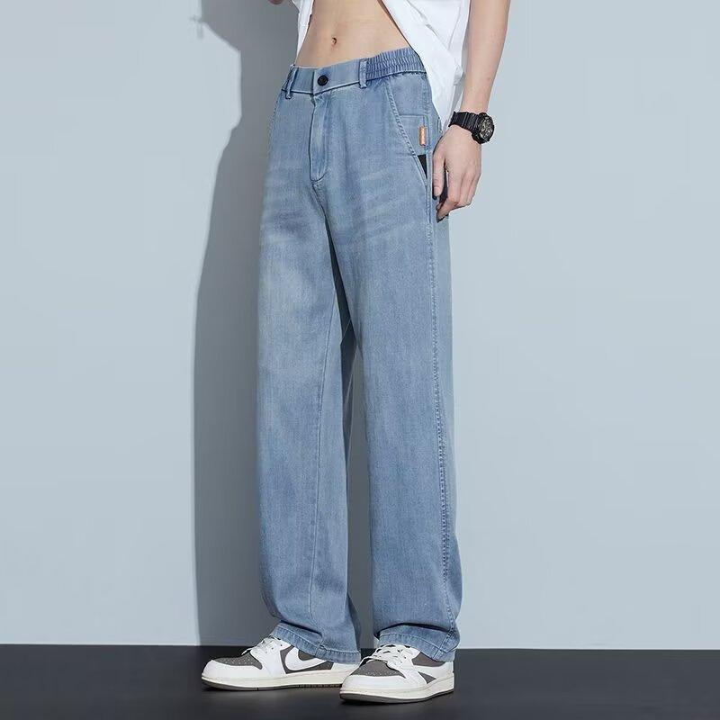 New American trendy brand versatile jeans men's summer thin retro loose straight casual long pants