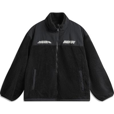 LiNing Comfortabel Casual Letterprint Fleece Opstaande Kraag Ritsjack Heren jassen Zwart AFDU507-1